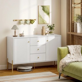 Aparador Moderno de 2 Portas Aparador de Sala com 3 Gavetas Prateleiras Ajustáveis Branco 120x39,1x76 cm