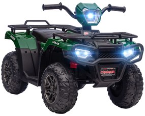HOMCOM Quad elétrico criança 12V, carro elétrico crianças, motor duplo, faróis e música, 88x45x50cm, verde | Aosom Portugal