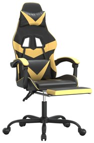 Cadeira gaming c/ apoio pés couro artificial preto e dourado