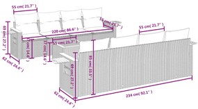 9 pcs conjunto de sofás p/ jardim c/ almofadões vime PE preto