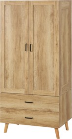 Guarda roupa e arrumação com 2 portas e 2 gavetas, com varão - 80 x 54 x 180 cm cor natural