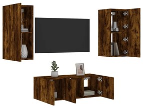vidaXL 4pcs móveis parede p/ TV c/ LEDs deriv. madeira carvalho fumado