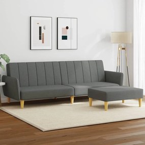 vidaXL Sofá-cama de 2 lugares c/ apoio de pés tecido cinzento-escuro