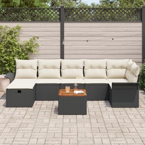 Conjunto de Sofá de Jardim de 8 Peças com Almofadas Preto Rattan Polié