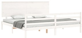 Estrutura de cama com cabeceira 200x200cm madeira maciça branco
