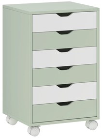 Bloco de Gavetas Móvel Arquivador com 6 Gavetas Suporte para Impressora com Rodas 40x35x63 cm Verde e Branco