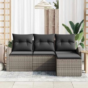 Conjunto de Sofá de Jardim VidaXL de 4 Peças com Almofadas Cinzas de R