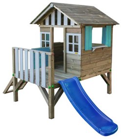 Casa de Brincar elevada para Crianças Madeira LOLLIPOP Elevada Azul com escorrega