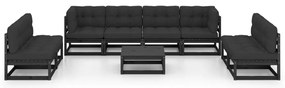 9 pcs conjunto lounge de jardim c/ almofadões pinho maciço