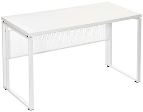 HOMCOM Secretária Multifuncional Estável Pés Ajustáveis Design Moderno 135x60x75 cm Branco Ideal para Escritório