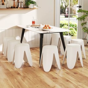 Conjunto de 8 bancos empilháveis de plástico portáteis sem encosto, não requer montagem, para sala de aula, casa ou escritório, 46 cm, branco