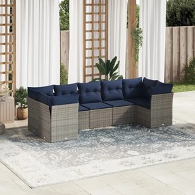 vidaXL 7 pcs conjunto sofás p/ jardim c/ almofadões vime PE cinzento