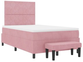 Cama Box Spring com Colchão e Banco Rosa 120x200 cm Veludo