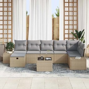 Conjunto de Sofá de Jardim de 8 Peças com Almofadas Bege de Rattan Pol