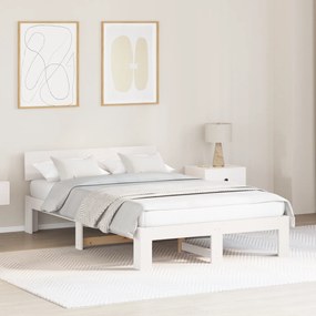 vidaXL Estrado de Cama com Cabeceira Branco 120x200 cm Madeira de Pinho Maciça
