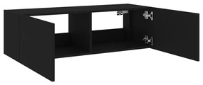 Móvel de parede para TV com luzes LED 100x35x31 cm preto