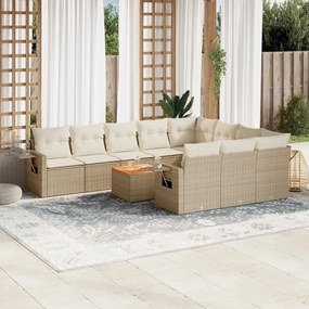 11 pcs conjunto sofás de jardim c/ almofadões vime PE bege