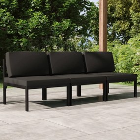 vidaXL Sofá de jardim de 3 lugares com almofadões alumínio antracite