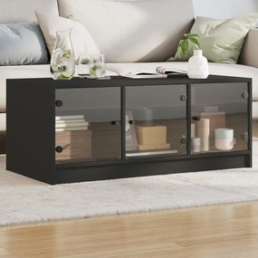 vidaXL Mesa de centro c/ portas de vidro 102x50x42 cm preto