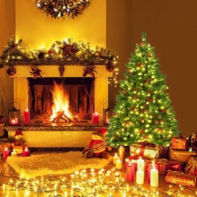 Árvore de Natal iluminada de 1,35 m com 516 ramos decorativos de pinhas e bagas vermelhas para casa, escritório, lojas e hotéis Verde