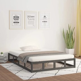 Estrutura de cama casal 135x190 cm madeira maciça cinzento