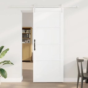 Porta Deslizante vidaXL com Conjunto de Ferragens Branca 86x211 cm Madeira Sólida Pinus