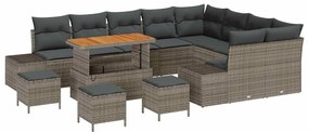 Conjunto de Sofá de Jardim vidaXL 13 Peças com Almofadas Cinza Rattan