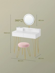 Toucador com banco 40 x 80 x 134,8 cm e iluminação com régua de tomadas branco mate-Dourado