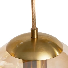 Candeeiro suspenso Art Deco latão com placa de teto oval e vidro âmbar 6 luzes - Douglass Art Deco