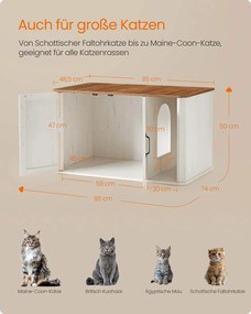 Armário para Caixa areia (não incluida) para gatos com entrada frontal 85 x 48,5 x 50 cm castanho mel-branco vintage
