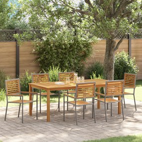 Conjunto de Jantar vidaXL de 7 Peças Cinza de Rattan Poli Acácia
