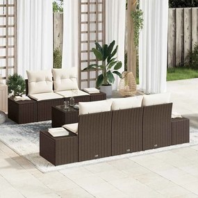vidaXL Conjunto de Sofá de Jardim de 6 Peças com Almofadas Rattan Poliéster Castanho
