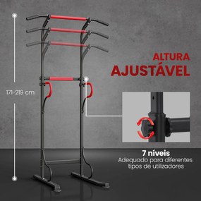 Barra de Elevações com Altura Ajustável Estação de Flexões Máquina de Elevações Multifuncional para Treino de Força 98x84x171-219 cm Preto