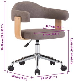 Cadeira escritório giratória madeira/tecido cinza-acastanhado