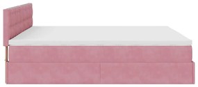 Estrutura de cama otomana com colchão 160x200 cm veludo rosa