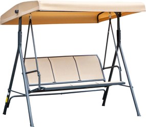 Baloiço de Jardim Exterior de 3 Lugares com Toldo Reclinável Assento Respirável e Estrutura de Aço 175x118x159 cm Bege