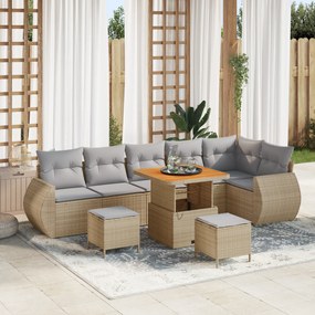 Conjunto de Sofá de Jardim vidaXL com 9 Peças com Almofadas Bege Ratan