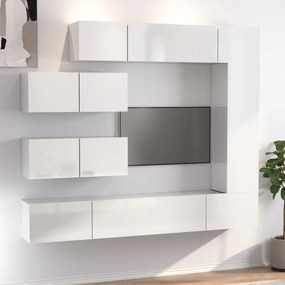vidaXL 7 pcs conjunto móveis de TV madeira processada branco brilhante