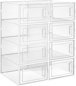 Conjunto de 8 caixas de sapatos dobráveis transparente, branco