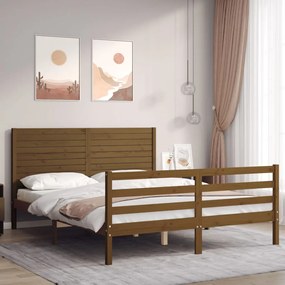 vidaXL Estrutura de cama King Size c/ cabeceira madeira castanho-mel
