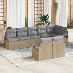 vidaXL Conjunto de Sofá de Jardim com 8 Peças e Almofadas em Bege Polirattan