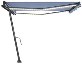 Toldo retrátil manual com LED 400x350 cm azul e branco