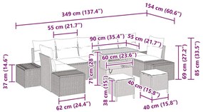 Sofá de Jardim em 10 Peças com Almofadas Polyrattan Preto e Acácia