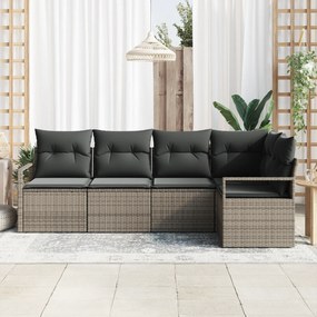 Conjunto de Sofá de Jardim vidaXL 5 Peças com Almofadas Cinza Rattan P
