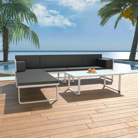 vidaXL 4 pcs conjunto lounge p/ jardim com almofadas alumínio preto