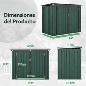 Abriigo Jardim com fechadura e duas aberturas, 2 portas, estrutura em metal para quintal, 172 x 95,5 x 130 cm, verde