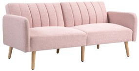 HOMCOM Sofá Cama de 2 Lugares com Encosto Ajustável em 3 Posições Apoio para os Braços e Pés de Madeira 173x75x73 cm Rosa