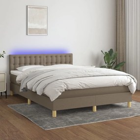 Cama box spring colchão/LED 140x200 cm tecido cinza-acastanhado