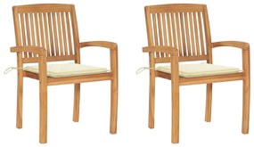 vidaXL Cadeiras de jardim c/ almofadões cor creme 2 pcs teca maciça