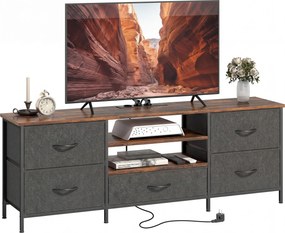 HOMCOM Móvel para TV 140 cm, móvel para TV 165,1 cm, estação de carga, 5 gavetas em tecido, prateleiras abertas, 140x30x50cm, marrom | Aosom Portugal